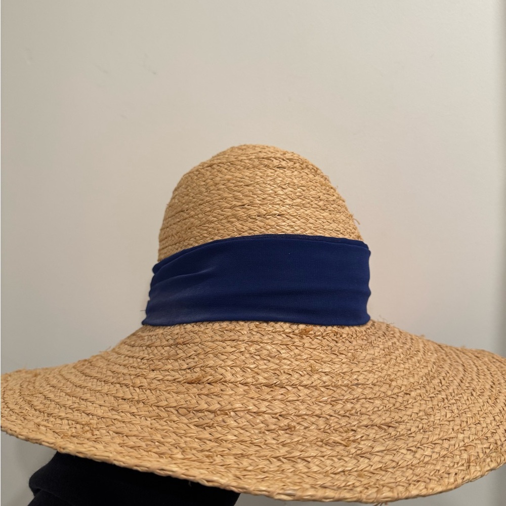 Scala Women’s Tan & Blue Floppy Straw Sun Hat One Size